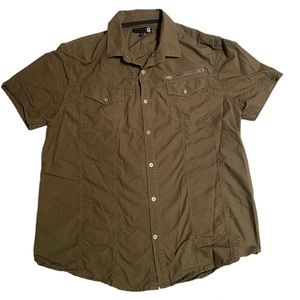 Olive green G by Guess short sleeve button up top